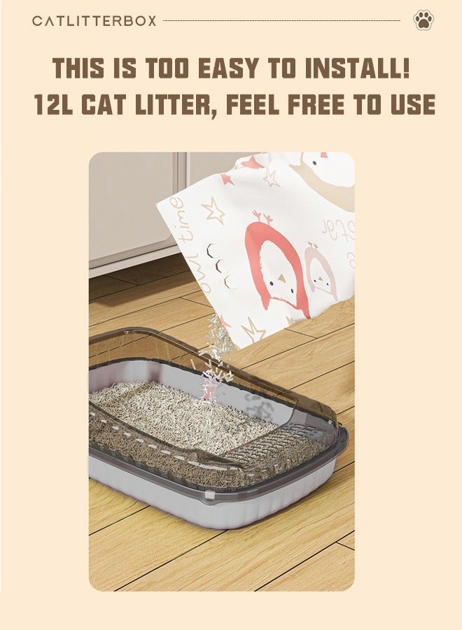 صندوق فضلات للقطط، صندوق فضلات شبه مغلق مزود بمصفاة، مناسب للقطط الصغيرة، صناديق فضلات متعددة الاستخدامات، مستلزمات الحيوانات الأليفة، صندوق فضلات يتسع لـ 12 لترًا من فضلات القطط، مزود بمجرفة فضلات ودواسة مجوفة على شكل قطة لمنع خروج الرمل من الحوض، صندوق فضلات سميك للقطط الصغيرة (رمادي) - Image 4